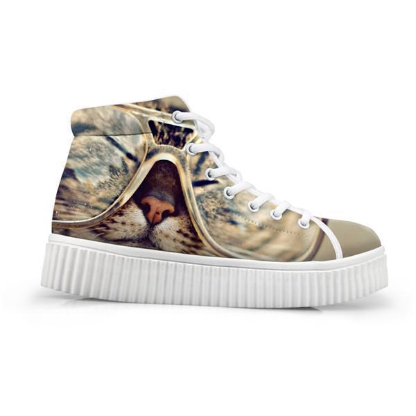 Kawaii Women High Top Height Increasing 3D Cat Shoes Cat Design Footwear Pet Clever H 