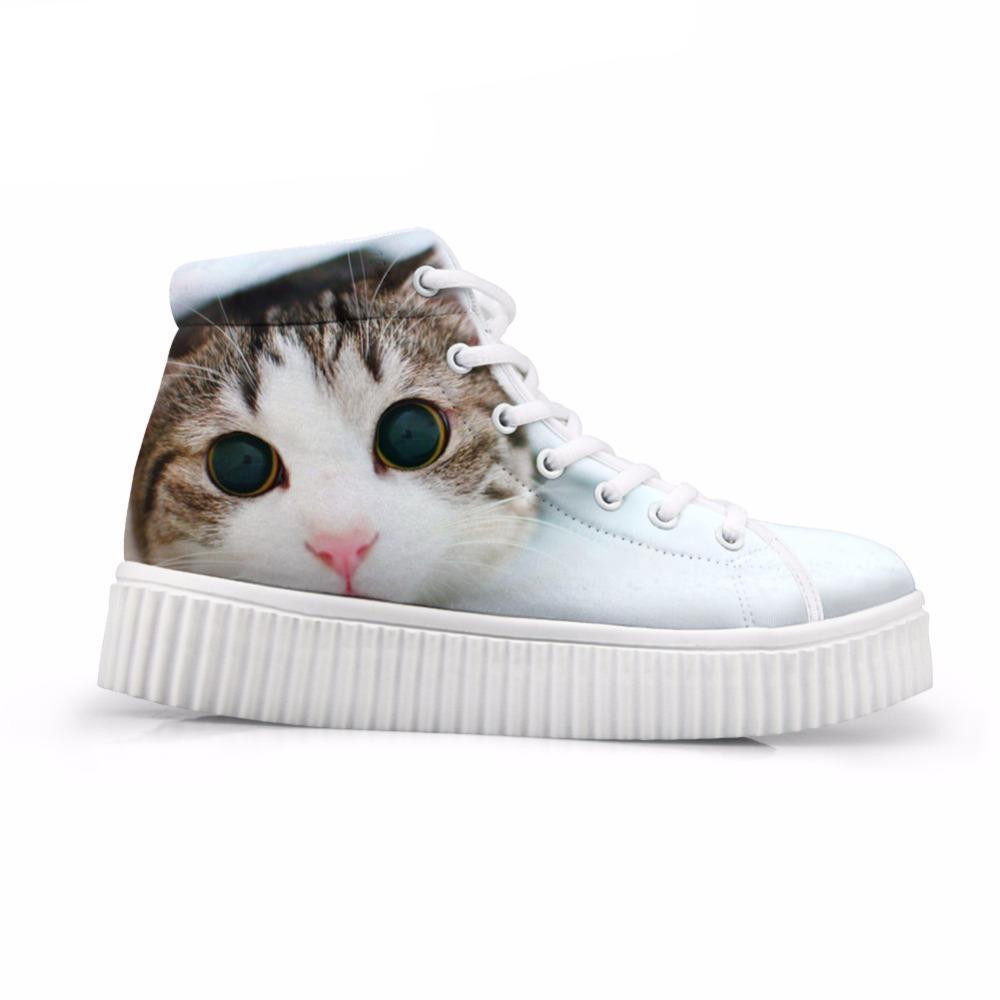 Kawaii Women High Top Height Increasing 3D Cat Shoes Cat Design Footwear Pet Clever 