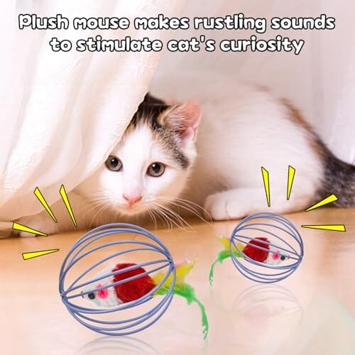 Metal Cage with Colourful Plush Mouse Toys