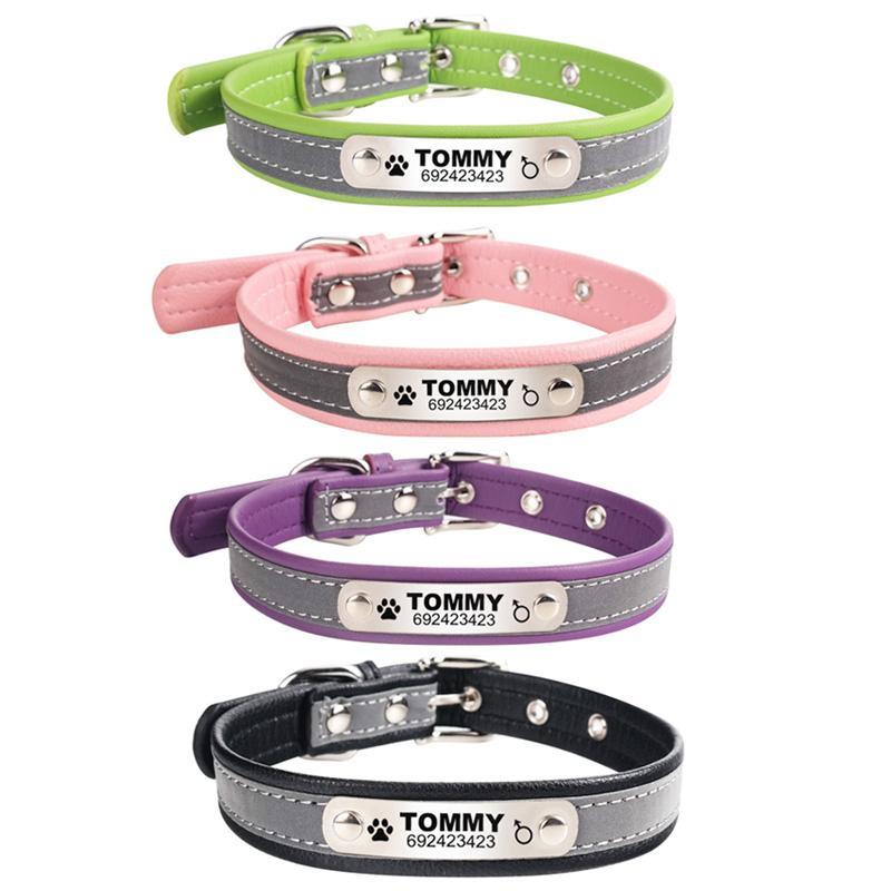 Personalized Reflective Leather Pet ID Tag Collar Dog Leads & Collars Pet Clever 
