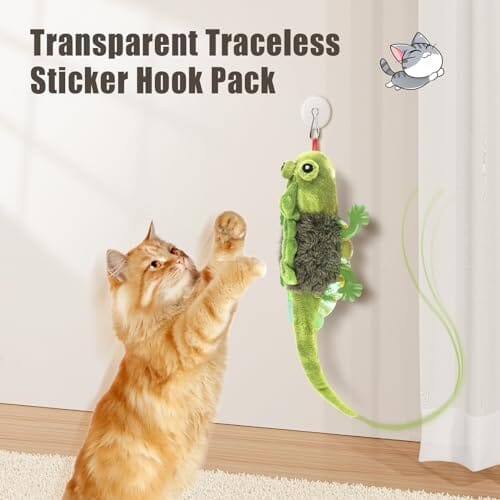 Touch Activated Flapping Chirping Lizard Kitten Toy with Catnip for Indoor Cats