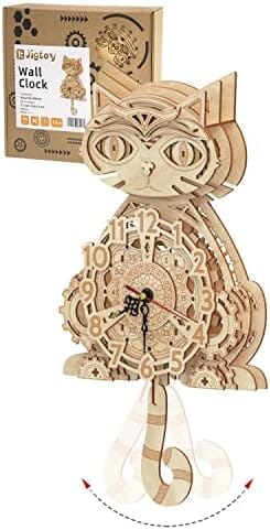 Wooden 3D Puzzles for Adults Model kit Cat Clock